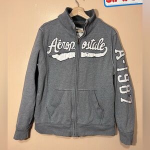 Y2K Style Aeropostale Heavy Insulated Full Zip Hoodless Sweatshirt Grey Sz L